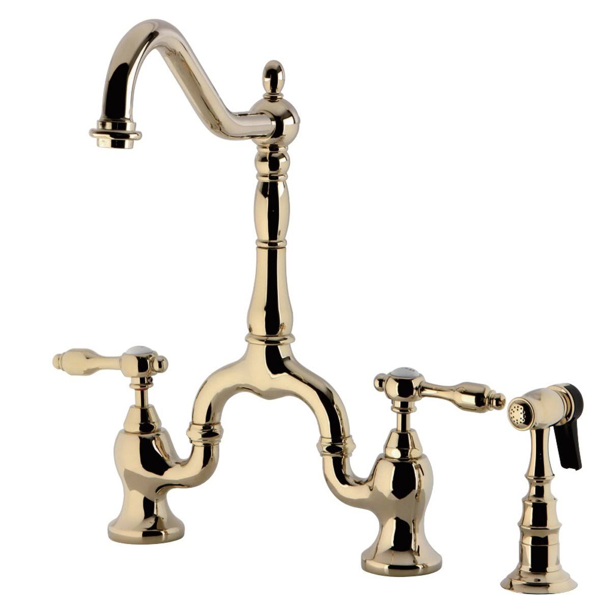 Oil Rubbed Bronze Bridge Kitchen Faucet with Brass Sprayer Z619538