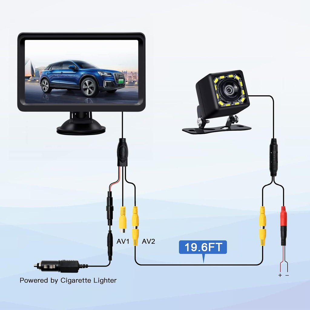 7 Inch Monitor Kit HD 1080P IP69 Waterproof Rear View Camera with 12 LED, Pack of 2 I6684