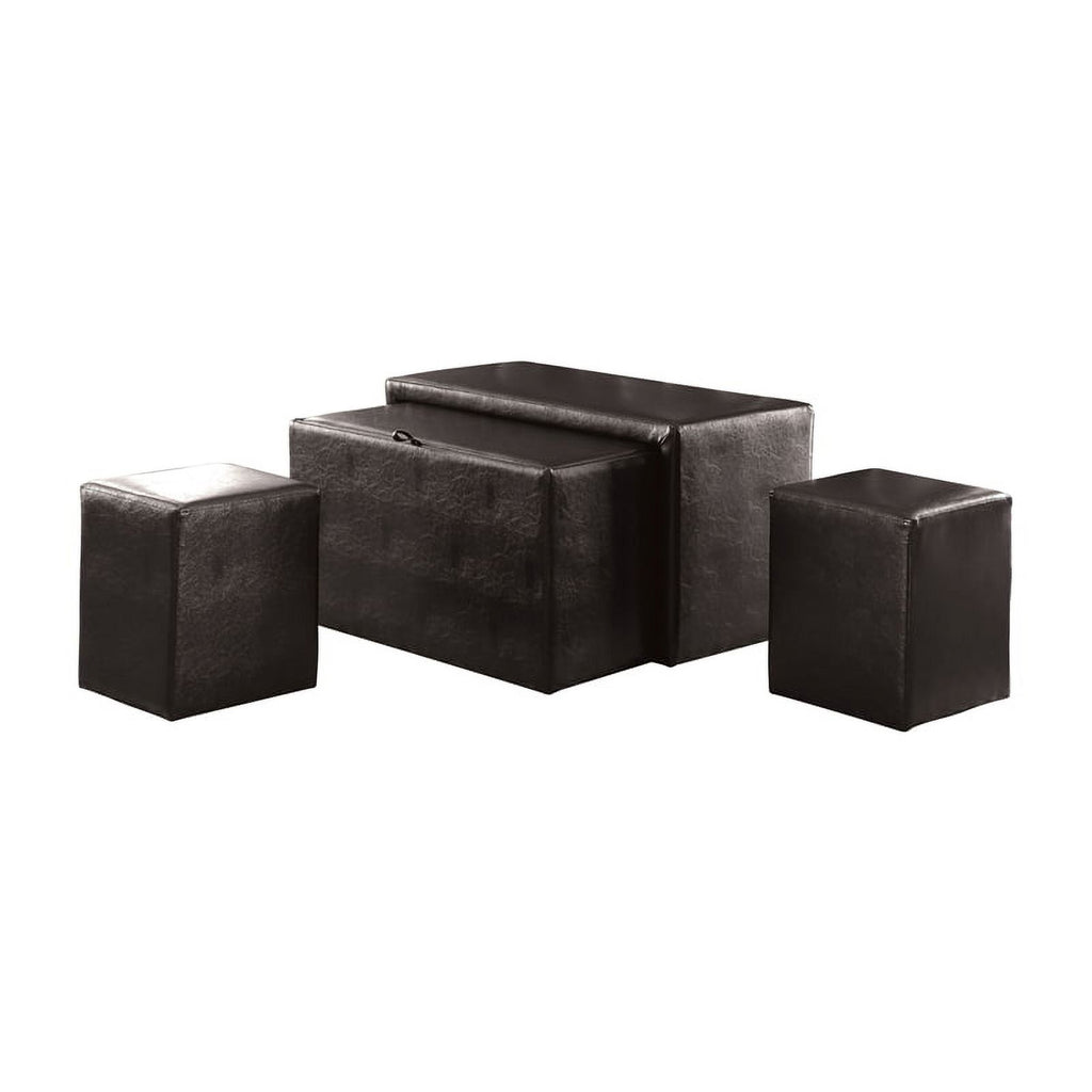 Faux Leather Bench and Ottoman Set in Dark Brown C464