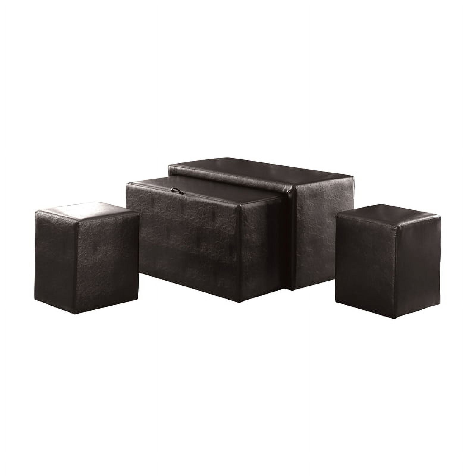 Faux Leather Bench and Ottoman Set in Dark Brown C464