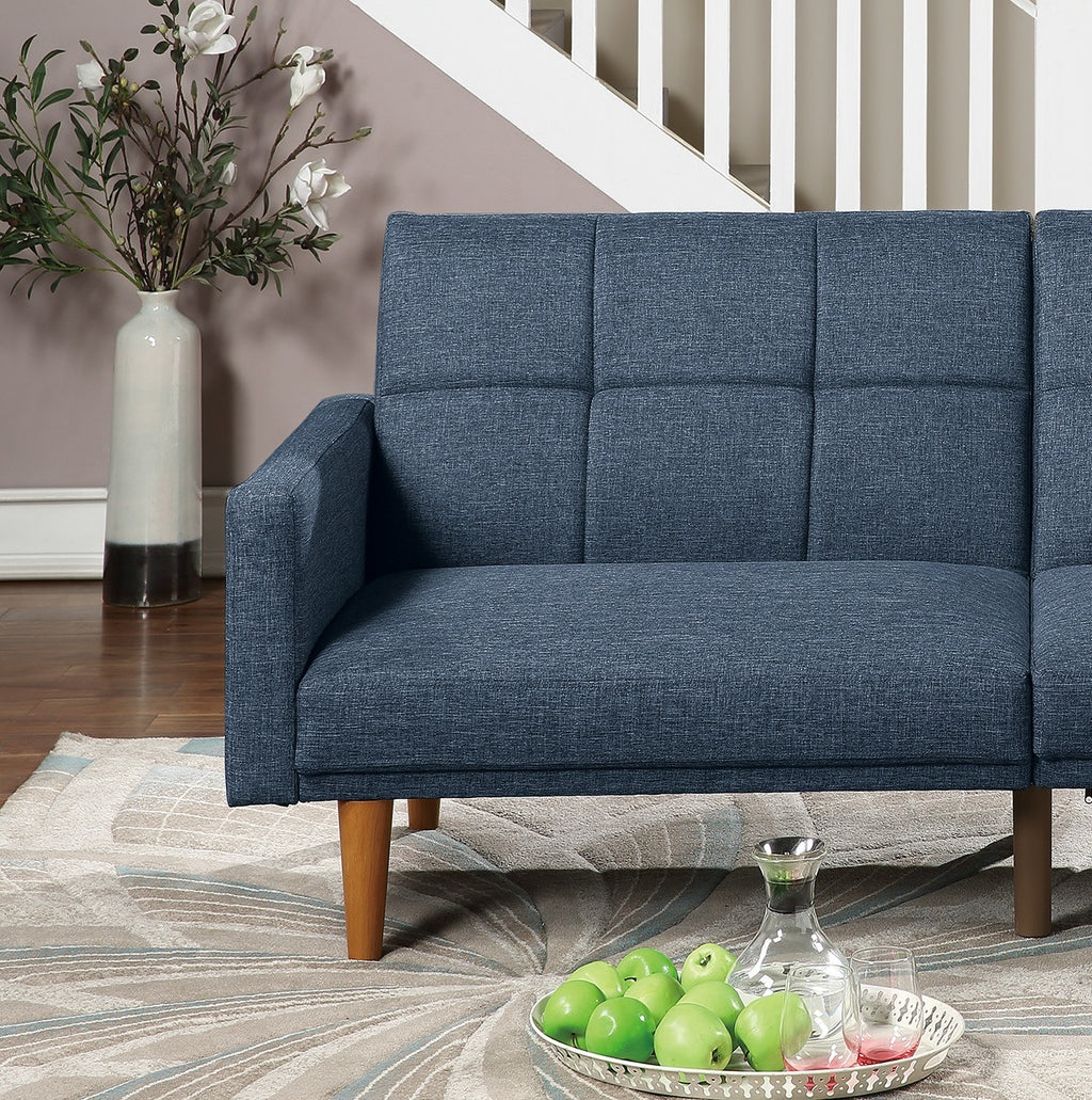 Navy Polyfiber Convertible Sofa Bed with Wooden Legs D99589