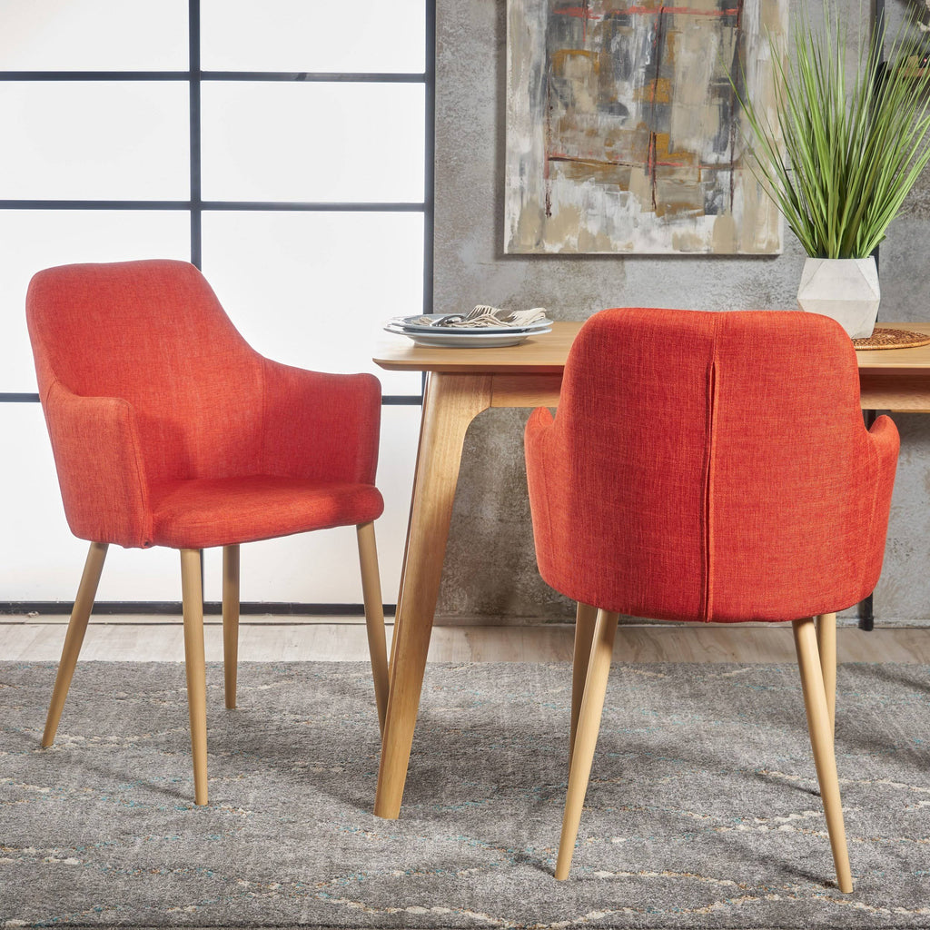 Muted Orange Fabric Dining Chair with Light Brown Wood Finished Metal Legs, Set of 2 W97981