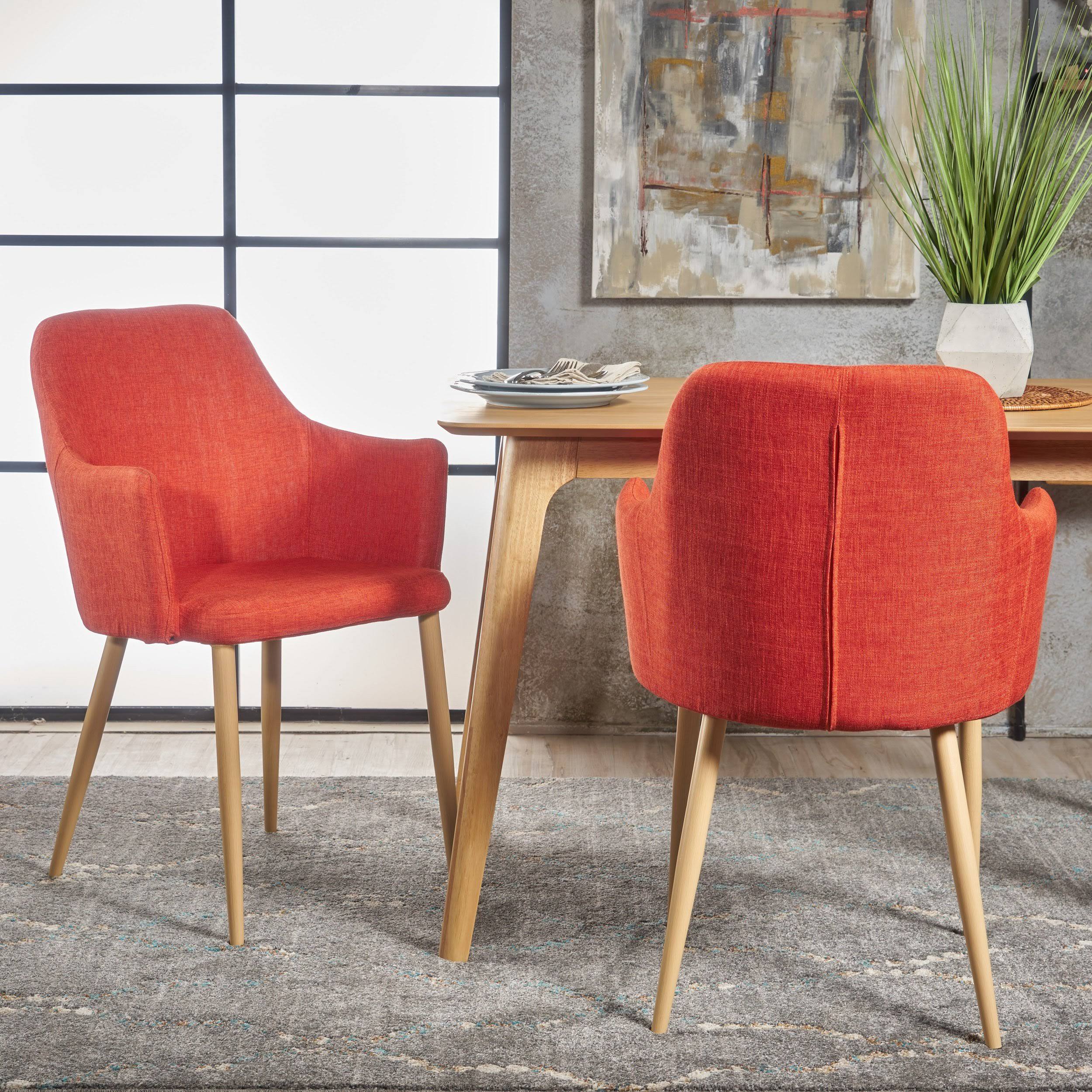 Muted Orange Fabric Dining Chair with Light Brown Wood Finished Metal Legs, Set of 2 W97981