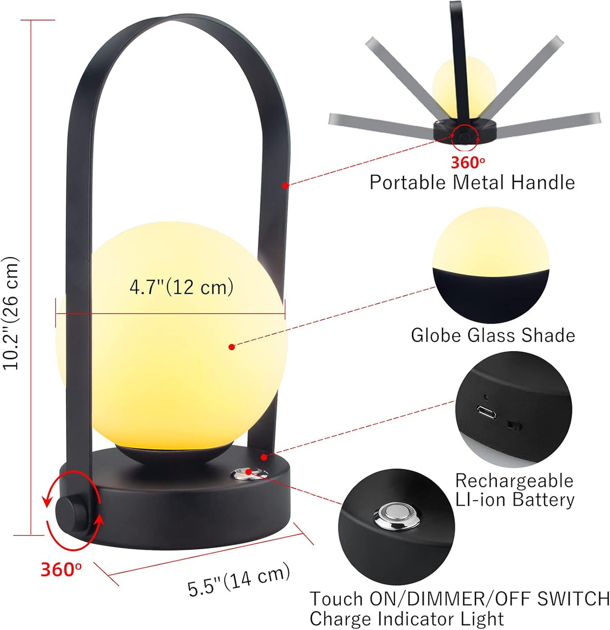 Rechargeable Cordless Table Lamp with Brightness Dimmable X318