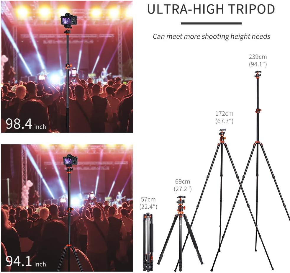 94 Inch 4 Section Aluminium Camera Tripod with 360 Degree Ball Head Quick Release Plate S2168