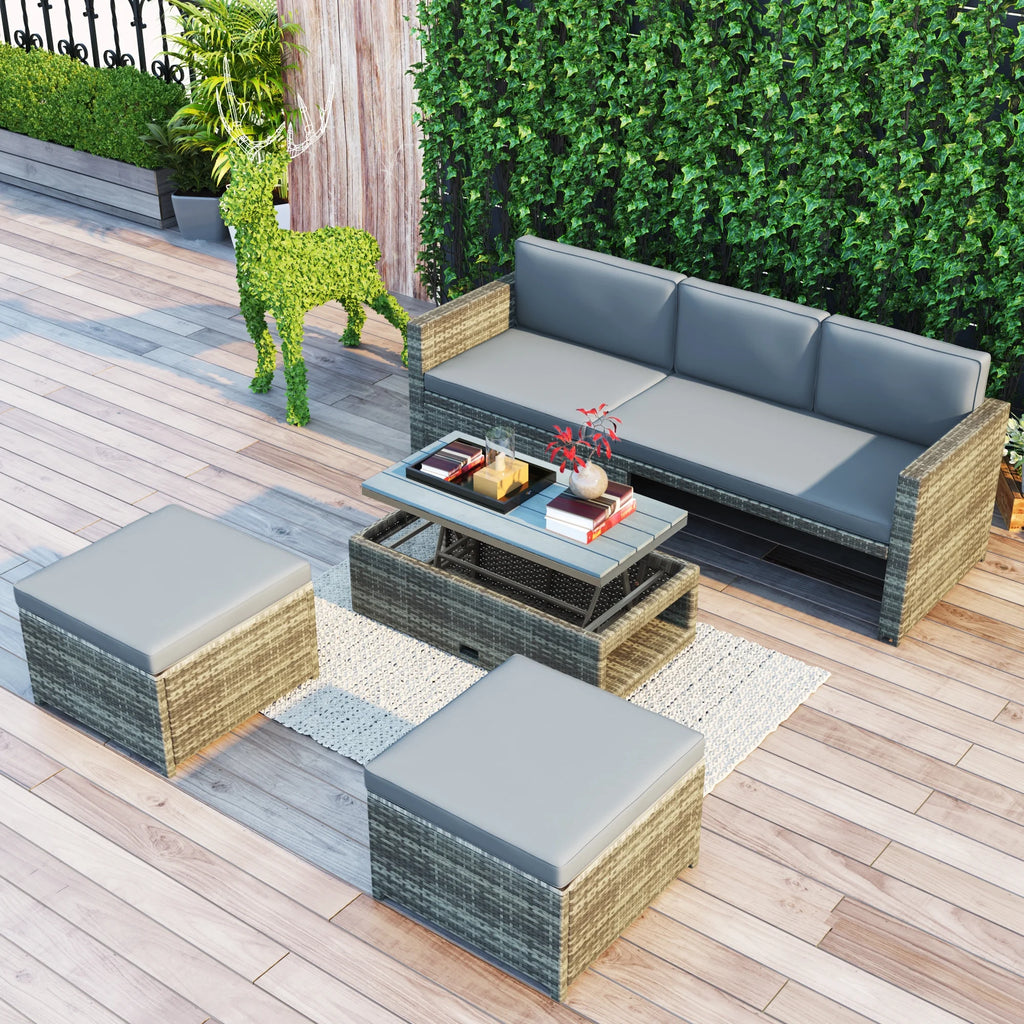 Grey 4 Piece PE Wicker Rattan Outdoor Sofa Set O24269