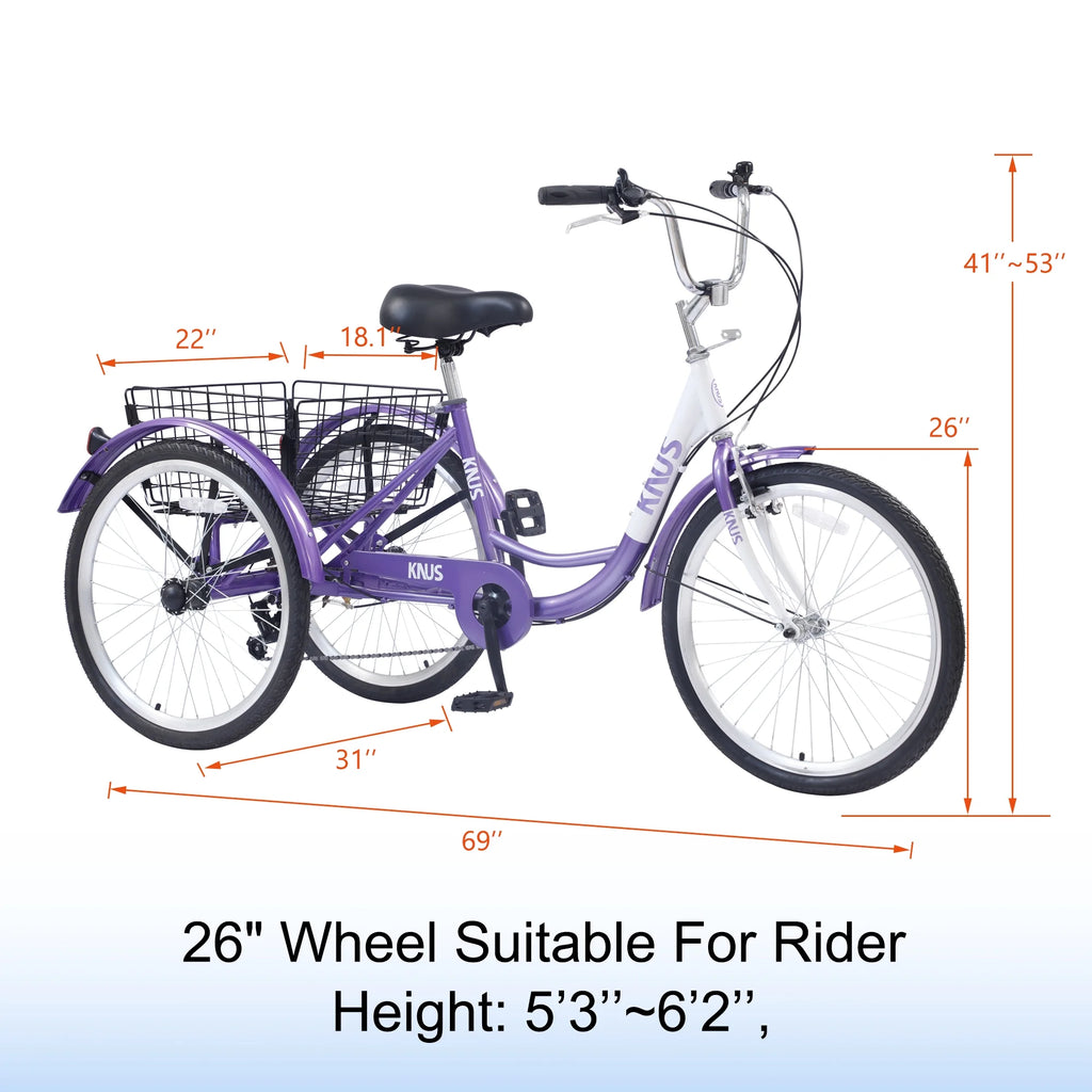 26 inch Single Speed Three Wheel Cruiser Bike with Large Basket K3318