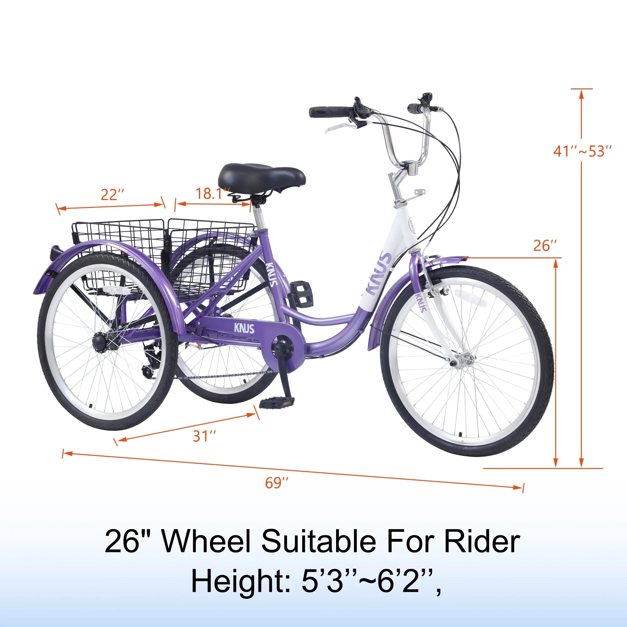26 inch Single Speed Three Wheel Cruiser Bike with Large Basket K3318