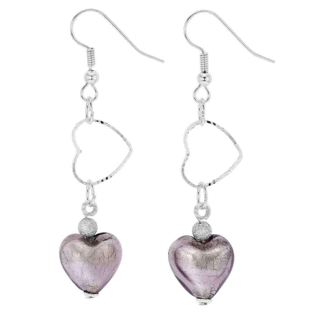 Purple Murano Glass Wedding Heart Earrings V370