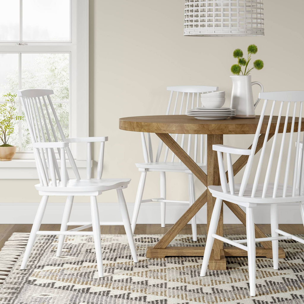 White Wood Arm Dining Chair Z548