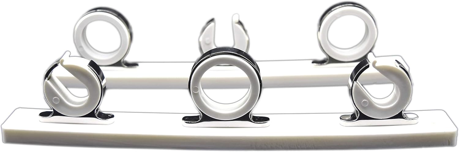 3-Rod Reel White Poly Board 316 Stainless Steel Fishing Rod Storage Hanger Rack K8317
