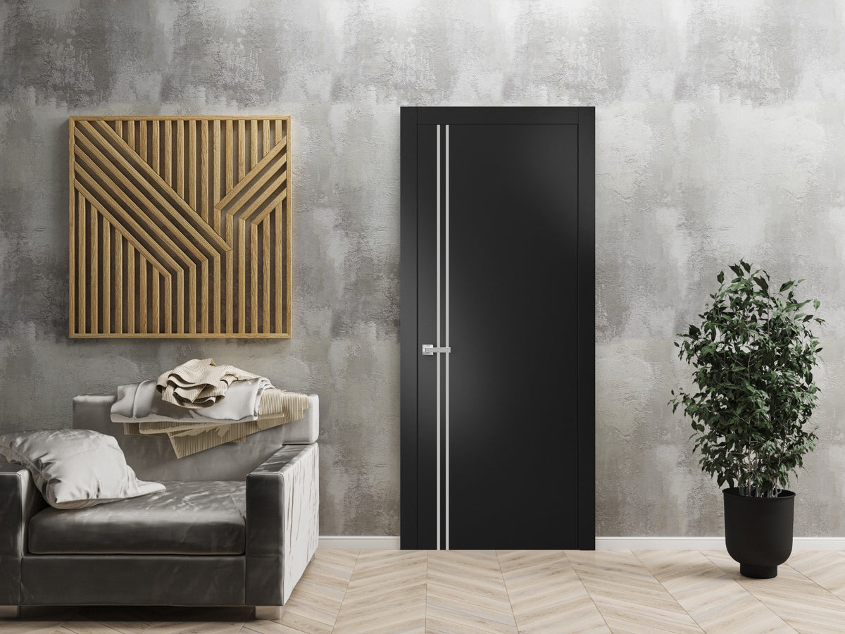 Matte Black French Door with Frosted Glass S860718