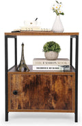 Rustic Brown 3-Tier Nightstand with Steel Frame X286