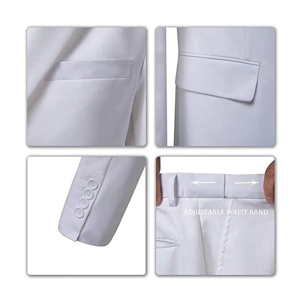 White Slim Fit 3 Piece Suit Blazer Jacket Vest Pants N561