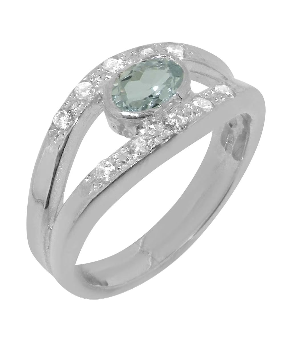 925 Sterling Silver Aquamarine & Diamond Engagement Ring A8971