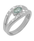925 Sterling Silver Aquamarine & Diamond Engagement Ring A8971
