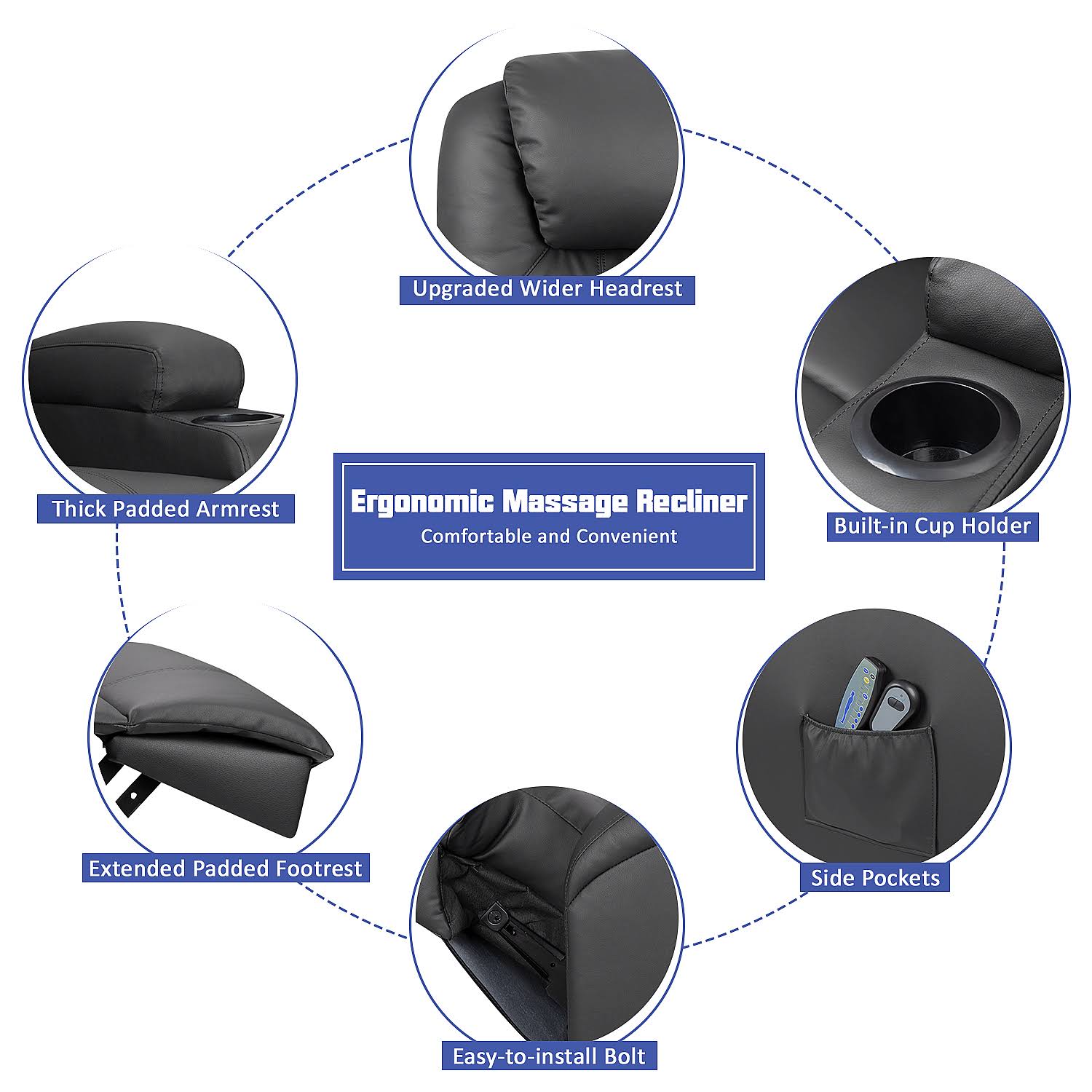 Black Power Lift Recliner with Massage and HEAT Y632