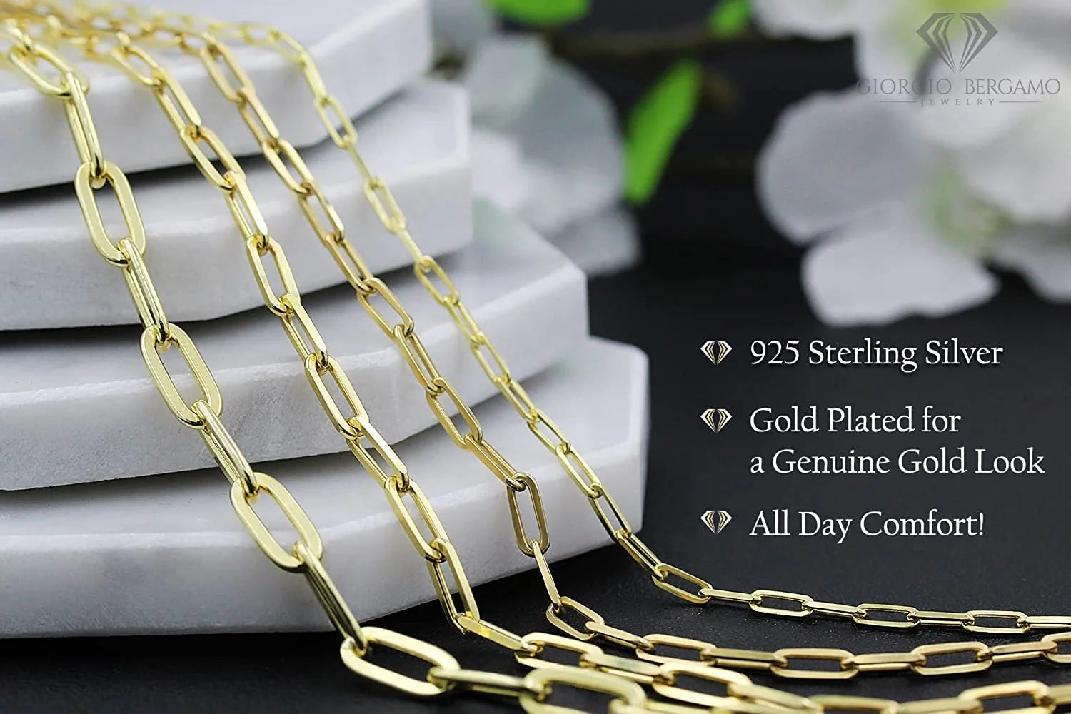 925 Sterling Silver Yellow Gold Plated Cable Link Necklace E5133