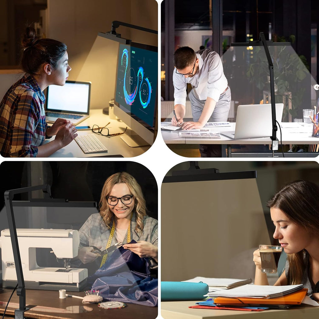 LED Desk Lamp with Clamp, Dimmable Swing Arm, 4 Color Modes K43347