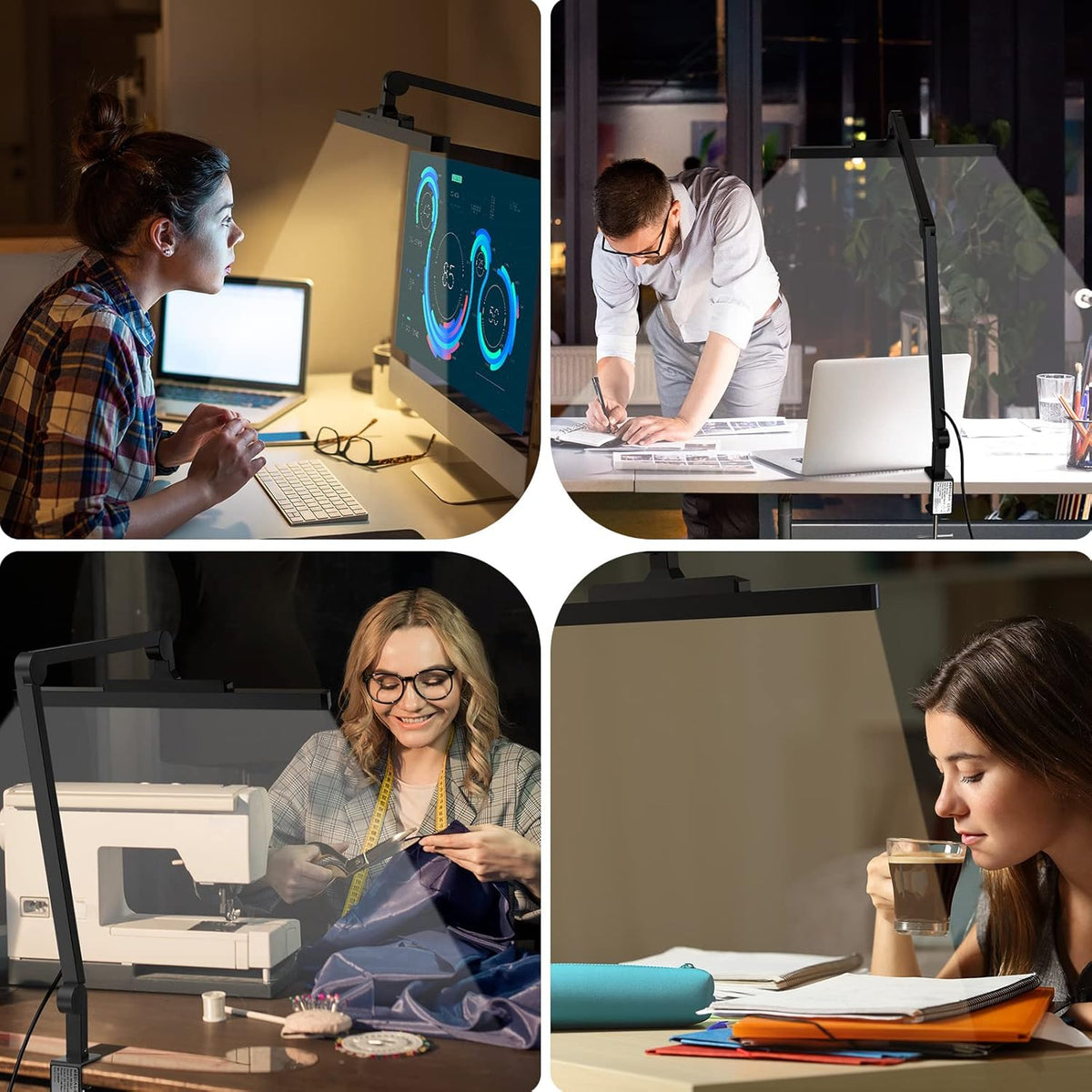 LED Desk Lamp with Clamp, Dimmable Swing Arm, 4 Color Modes K43347