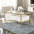 White Glass Top Metal Rectangular Coffee Table with Storage K881272