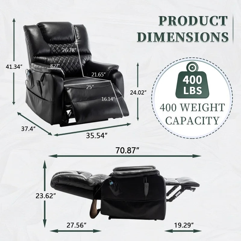 Oversized Dual Motor Lift Recliner Chair with Massage, Heating System Black W25766