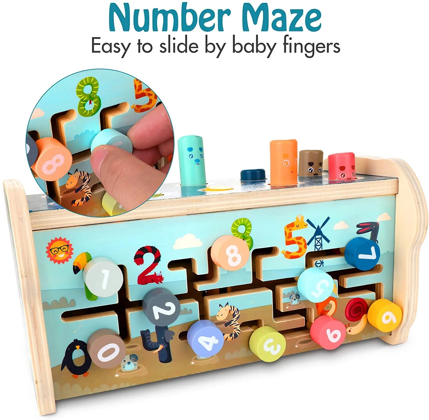 Wooden Hammering Pounding Toy with Pounding Bench, Xylophone, Number Sorting Maze E4157