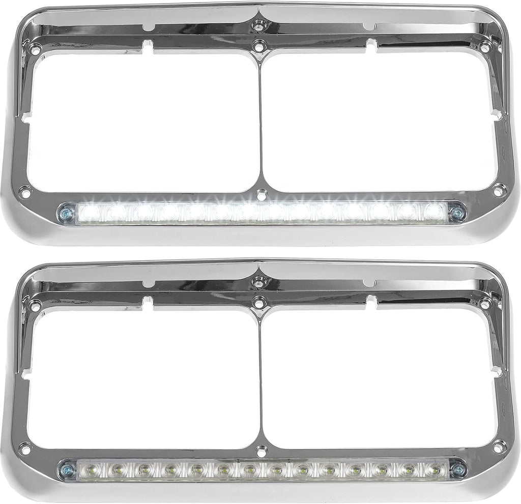 2x Chrome Headlight Bezels with LED Light Strip Bar V3779