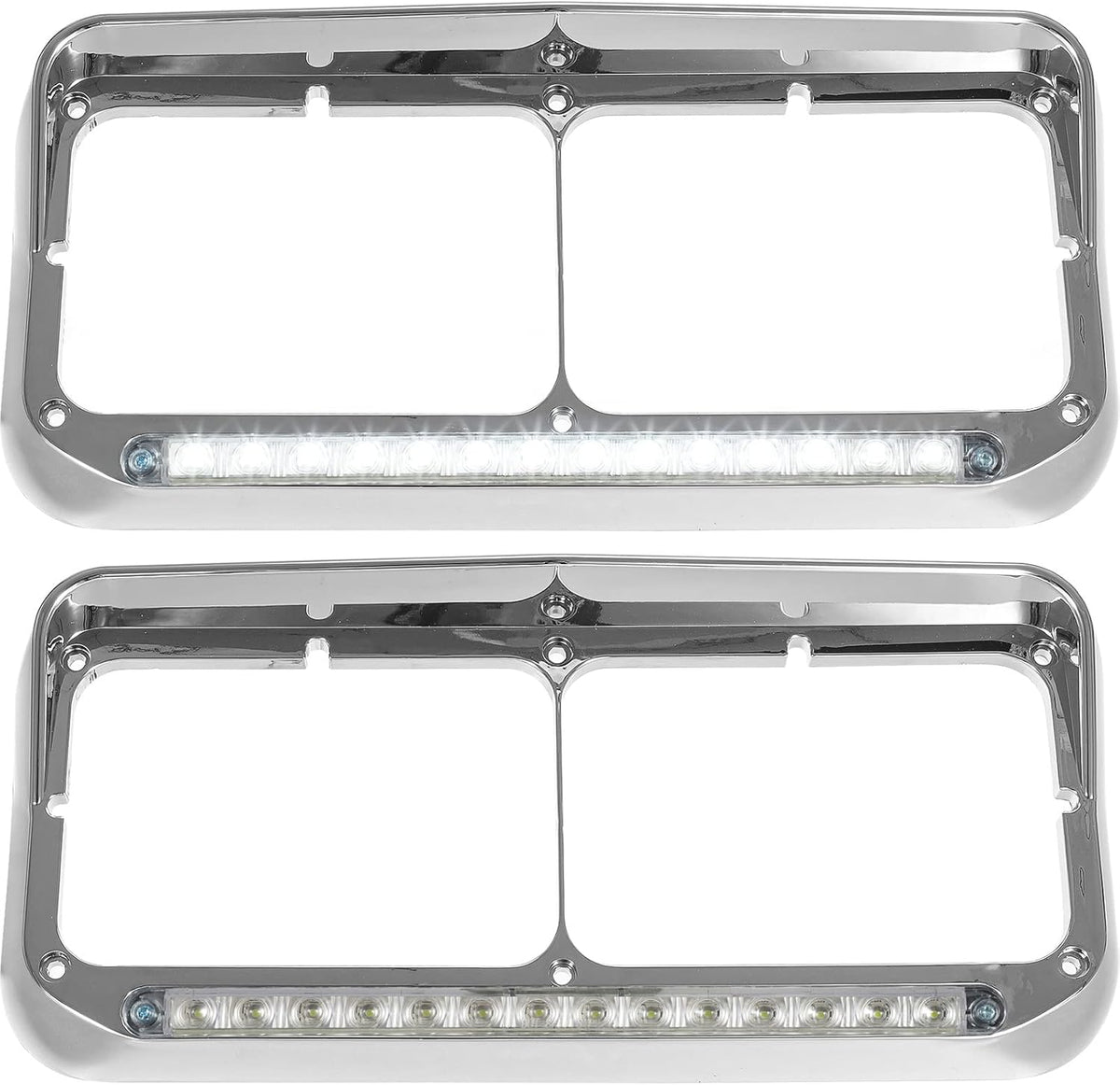 2x Chrome Headlight Bezels with LED Light Strip Bar V3779