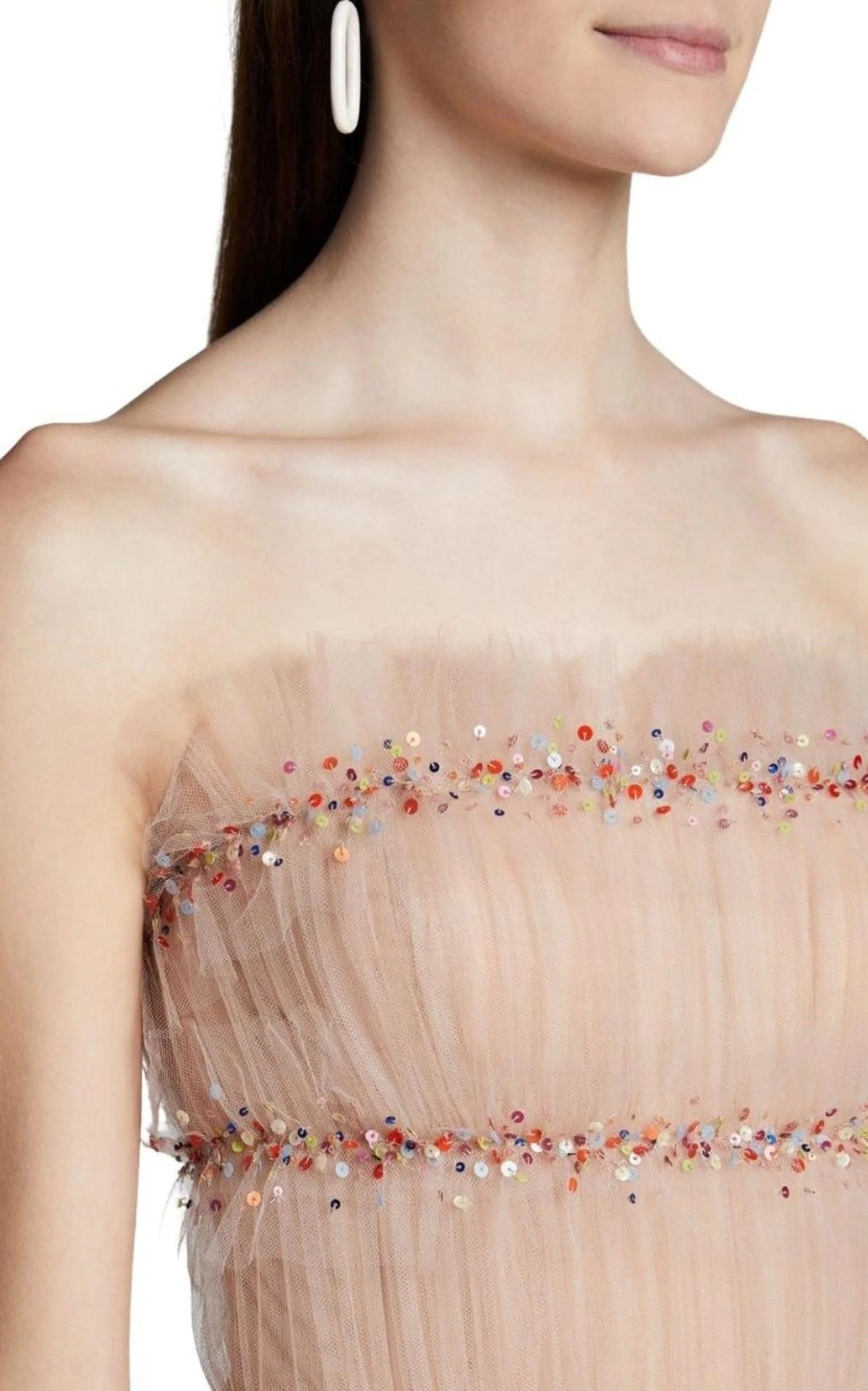 Strapless Ruched Tulle Midi Dress X522197