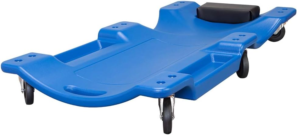 Blue Blow Molded Plastic Rolling Garage Creeper with Padded Headrest R9283