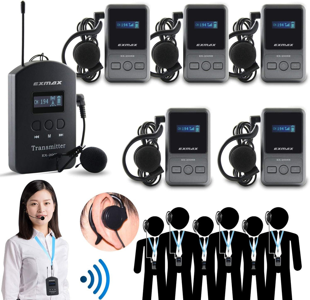 UHF Wireless Simultaneous Translation System Transmitter Receiver 200 Channels 1 Transmitter & 5 Receivers K248983
