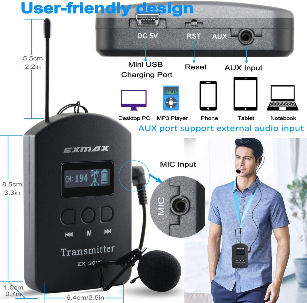 UHF Wireless Simultaneous Translation System Transmitter Receiver 200 Channels 1 Transmitter & 5 Receivers K248983