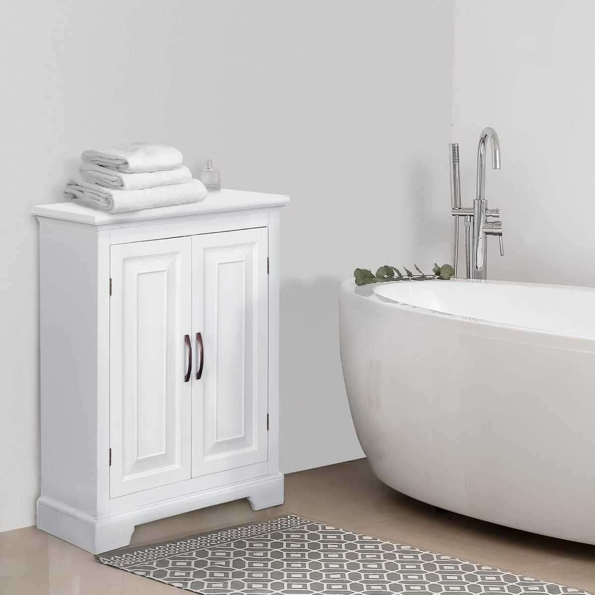 White Freestanding Floor Cabinet with 2 Doors 2 Adjustable Inner Shelves P5788