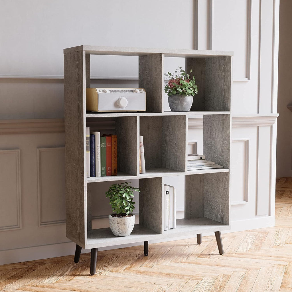 7 Cube Bookshelf with Legs Ash Wood Black D2226
