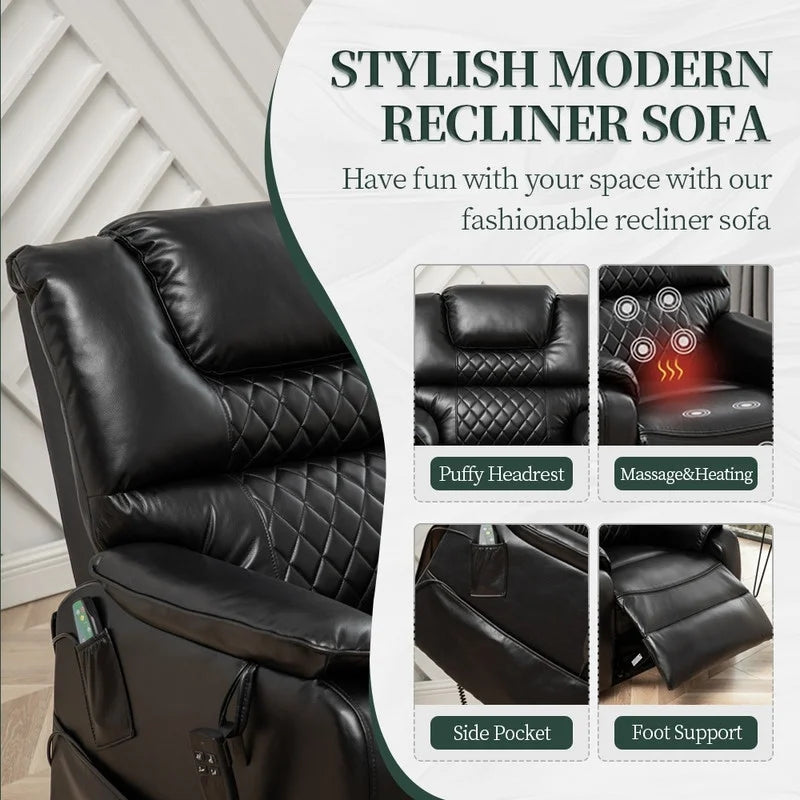 Oversized Dual Motor Lift Recliner Chair with Massage, Heating System Black W25766