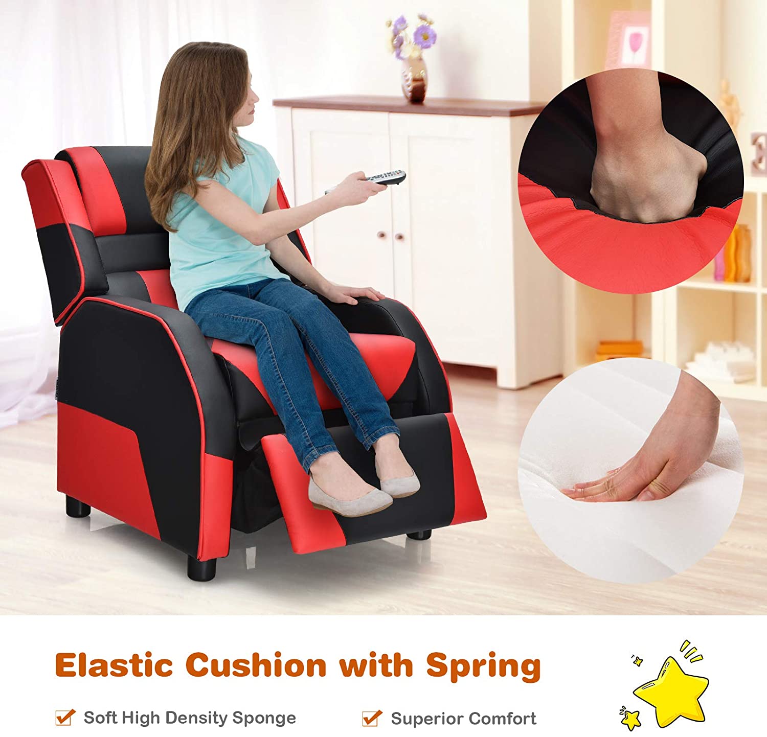 Red Ergonomic Leather Recliner Chair for Children L54729