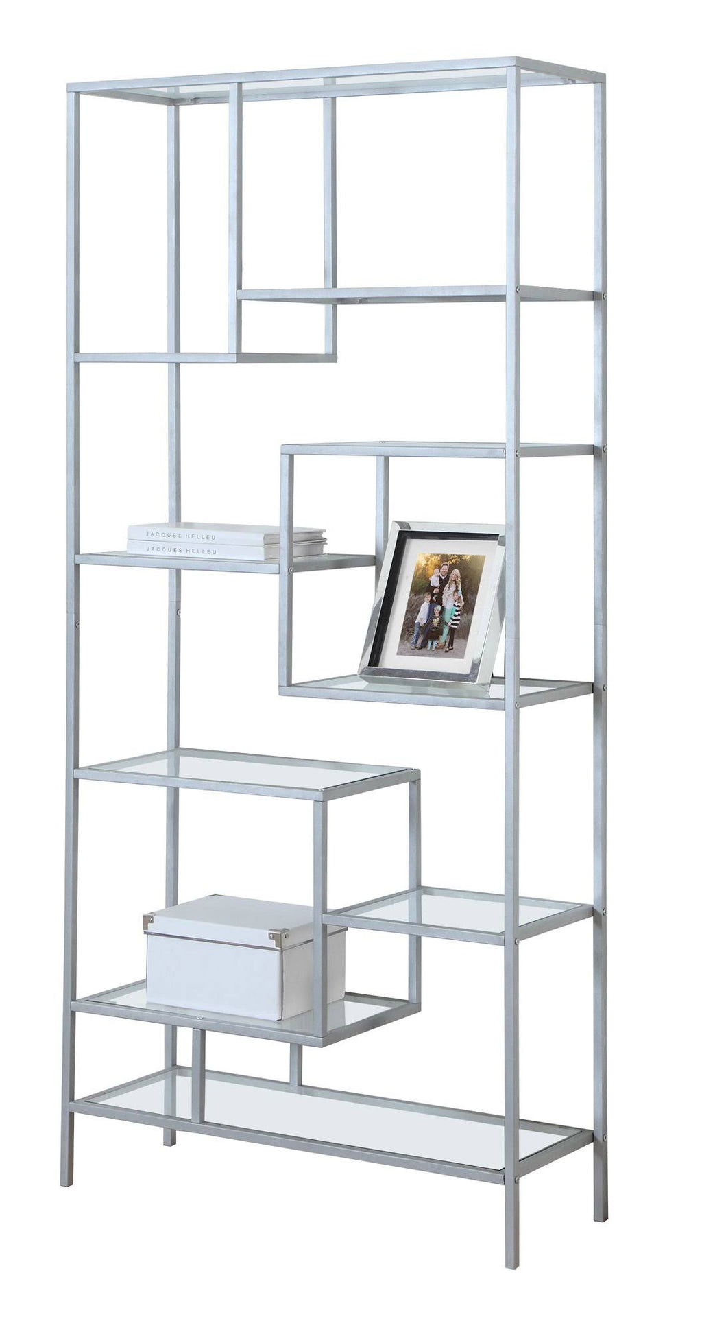 White Clear Tempered Glass Metal Bookcase L145