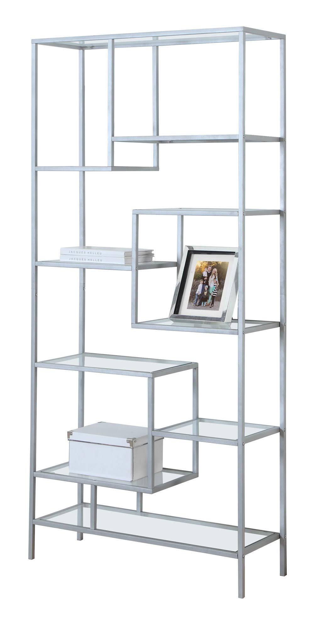 White Clear Tempered Glass Metal Bookcase L145