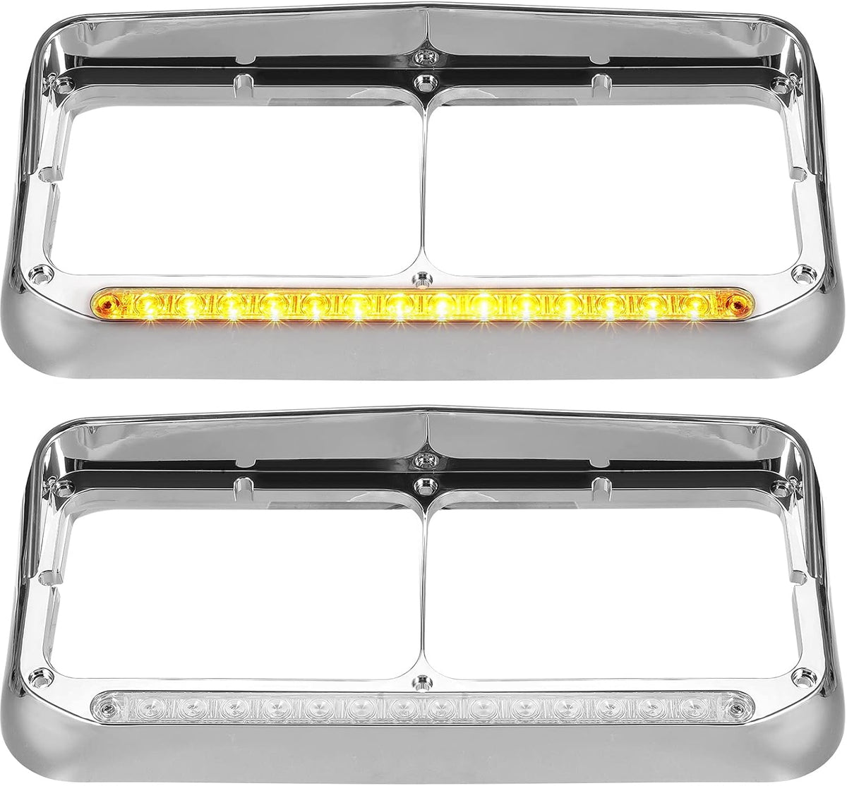 2x Chrome Headlight Bezels with LED Light Strip Bar V3779