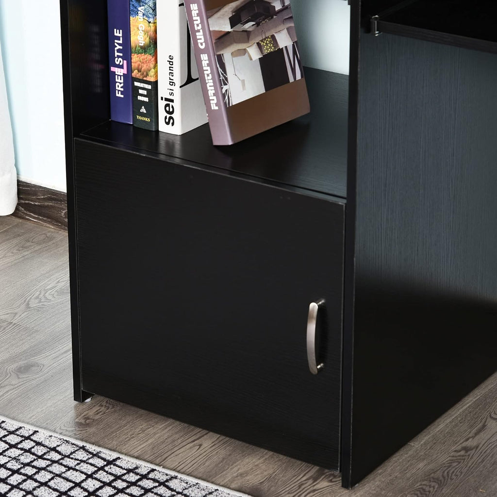 Black Wood Grain Computer Desk with Sliding Keyboard and Storage Shelves O4189