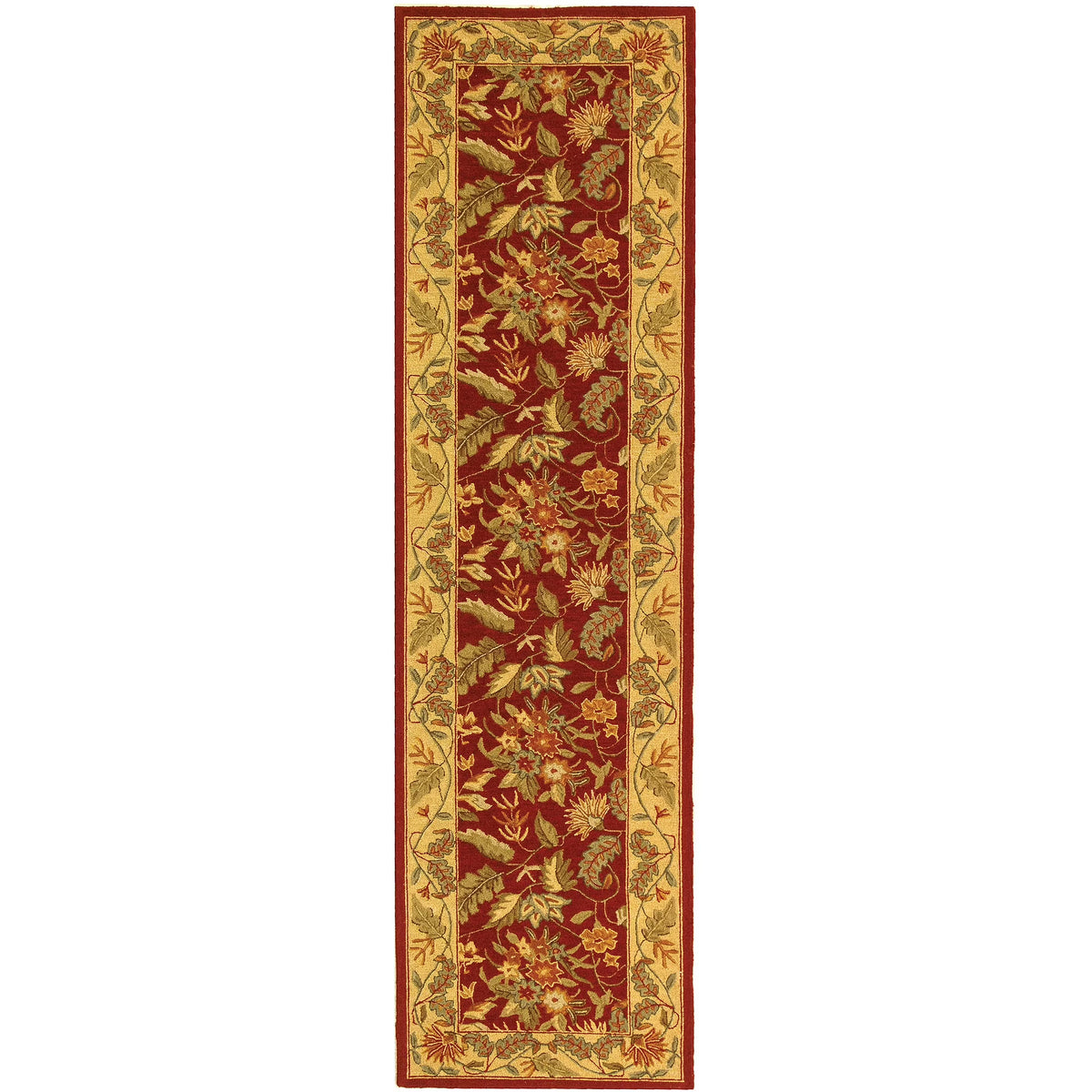 Red Floral Wool Runner Rug B900525