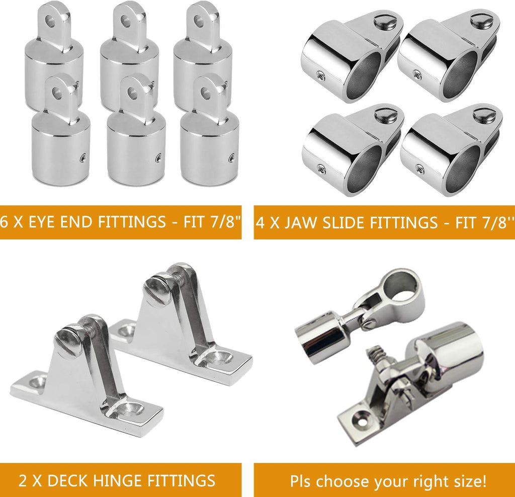 Bimini Top 3-Bow Stainless Steel Boat Hardware 12Set Pack of 2 T6027