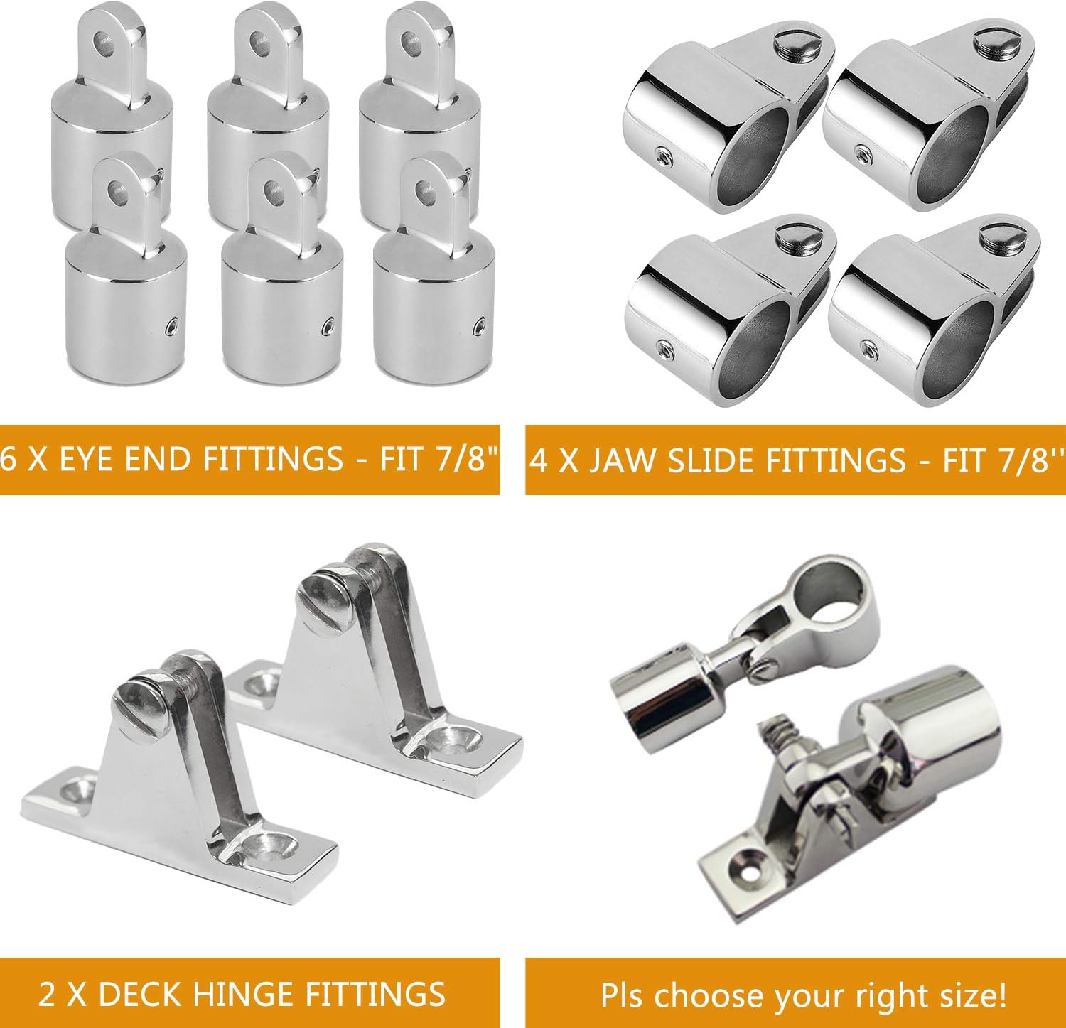 Bimini Top 3-Bow Stainless Steel Boat Hardware 12Set Pack of 2 T6027