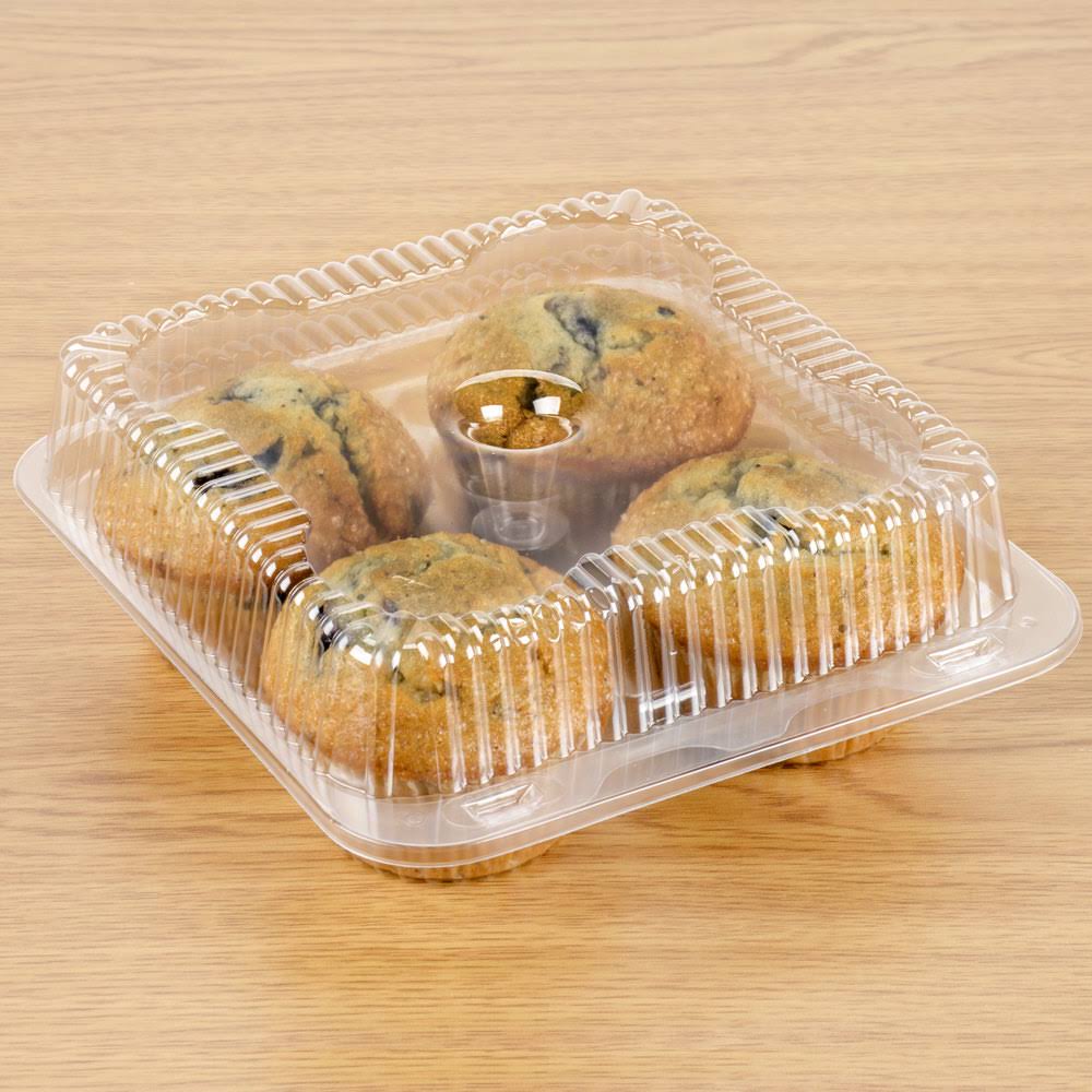 4 Compartment Clear Hinged Cupcake Container - 300/Case R12253