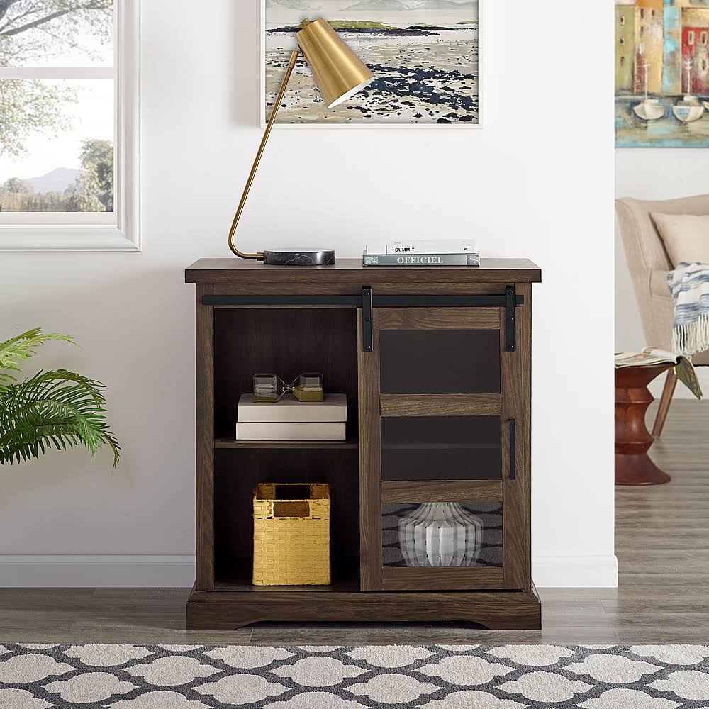 Dark Walnut Sliding Glass Door Buffet Cabinet V49254