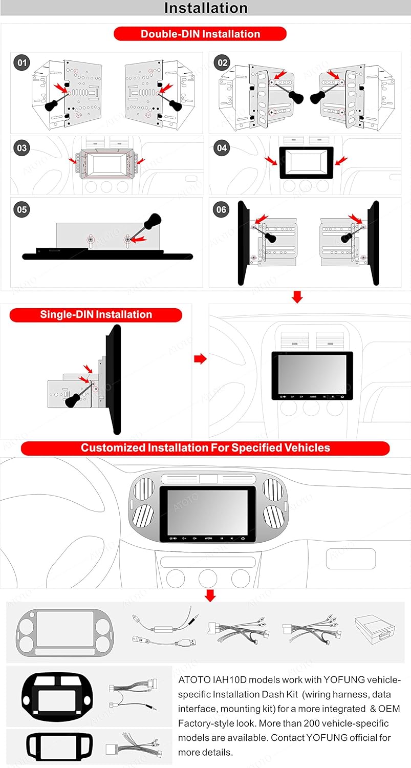 10 inch Double-DIN Car Stereo with Wireless CarPlay & Android Auto W613346