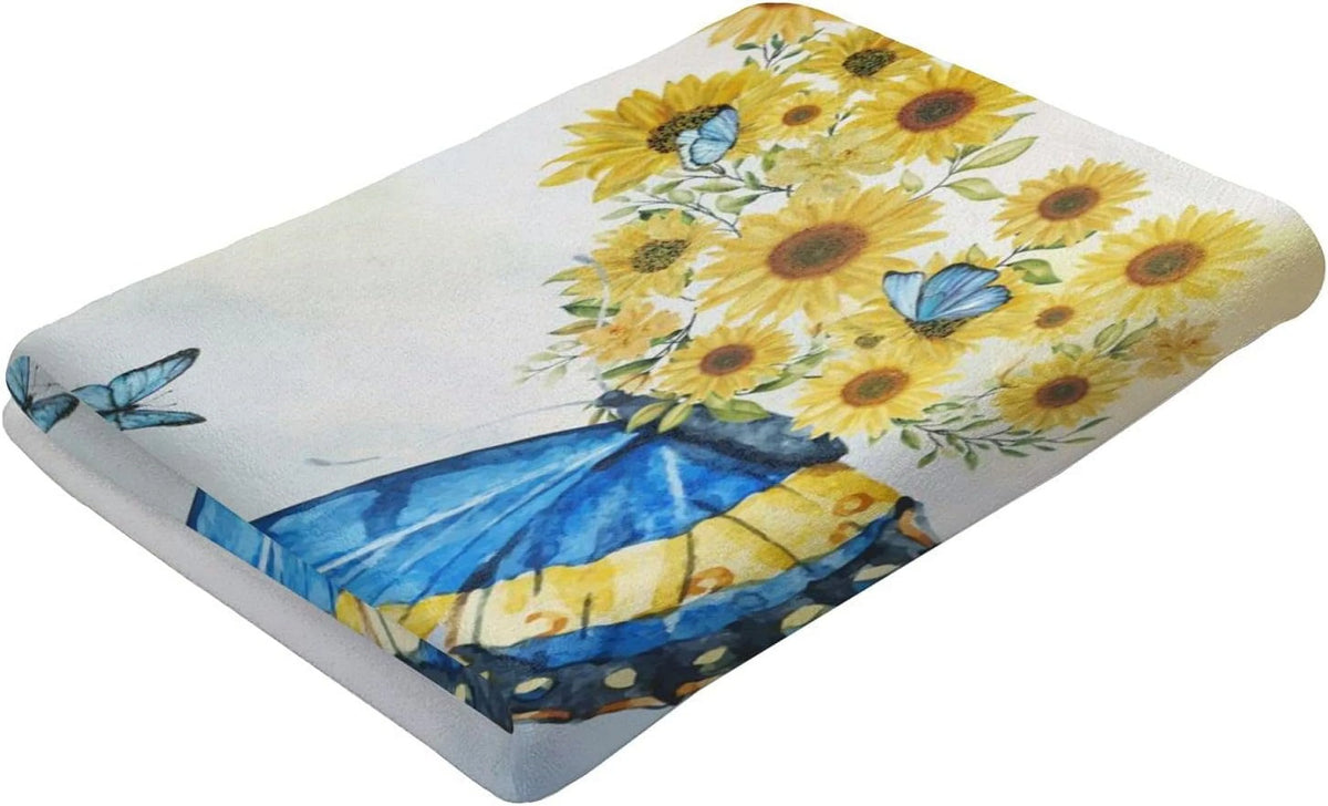 Vintage Watercolor Butterfly Sunflower Towel, 52X32 Absorbent Beach Towel U364514