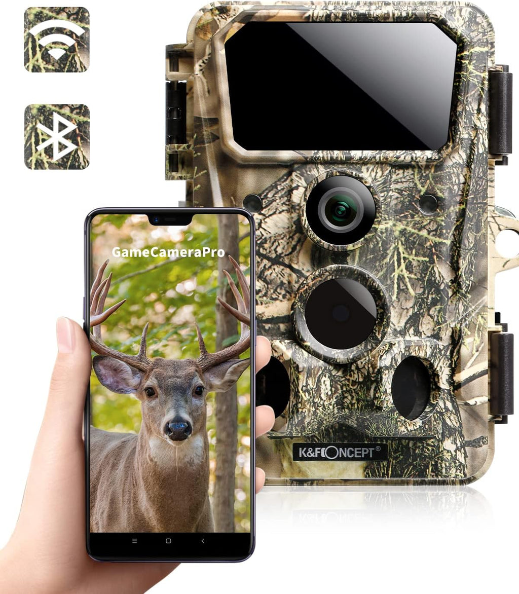 4K@30FPS WiFi Trail Camera 30MP Bluetooth Hunting Game Camera with 120° No Glow Night Vision 66ft 0.2s Motion Activated IP66 Waterproof Wildlife Camera APP Control Send Pictures to Phone P860110