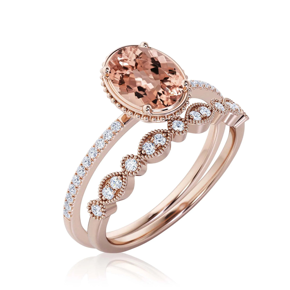 2.00 Carat Oval Cut Morganite And Diamond Moissanite Engagement Ring in 925 Sterling Silver With 18k Rose Gold Plating H622